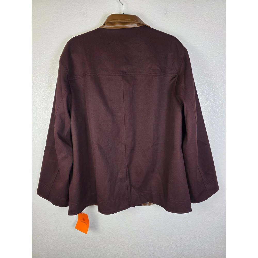 Tankaneo Womens Burgundy Harrington Jacket Plaid Lined Faux Leather Collar Sz L - Picture 2 of 9